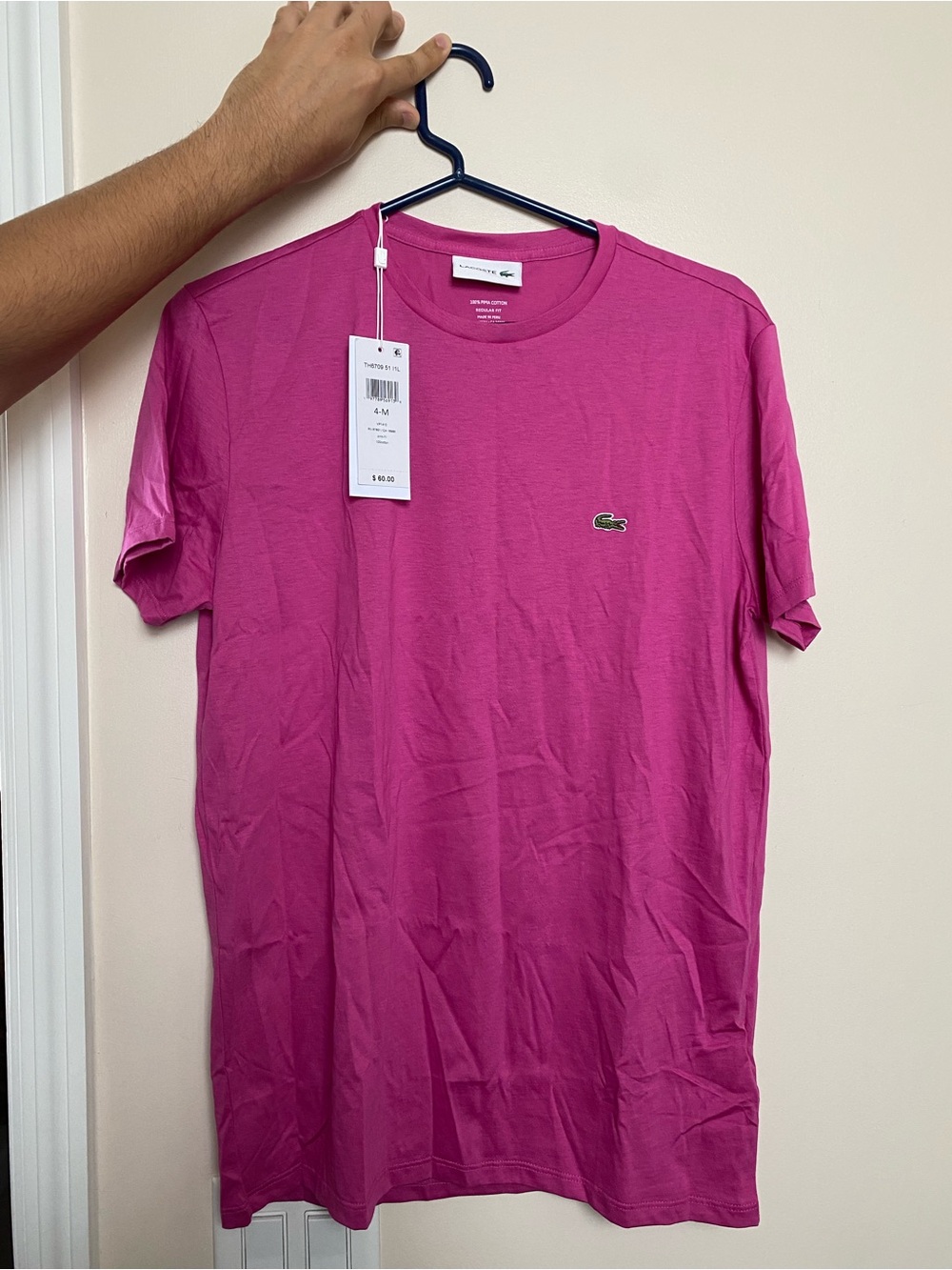 Lacoste Men's Short Sleeve Crewneck Tee in Fuchsia Pink